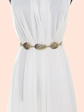 1pc Women Floral Detail Oval Decor Vintage Chain Belt For Dress Decoration