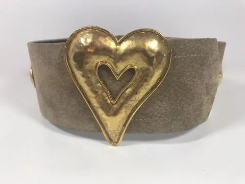 EDOUARD RAMBAUD Light Brown Suede Belt with Gold Heart Belt