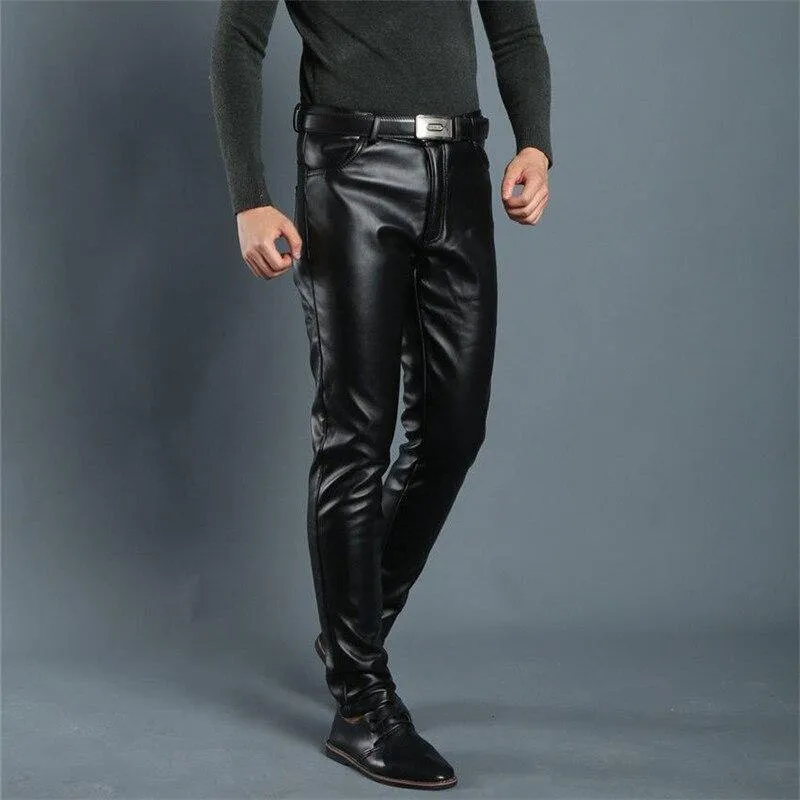 Men's Regular Fit Light Weight Faux Leather Pants