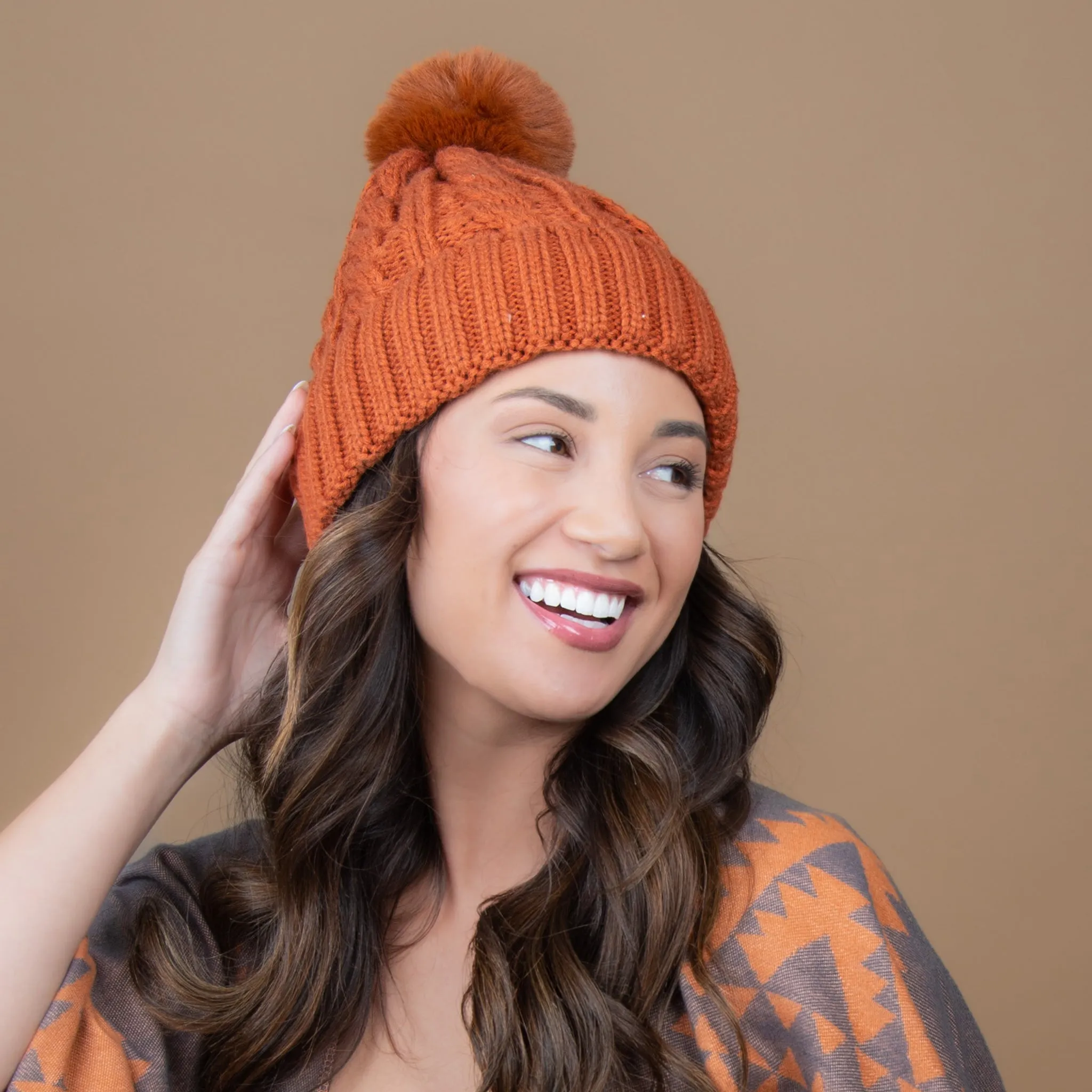 Sierra Cable Knit Pom Lined Beanie Hat