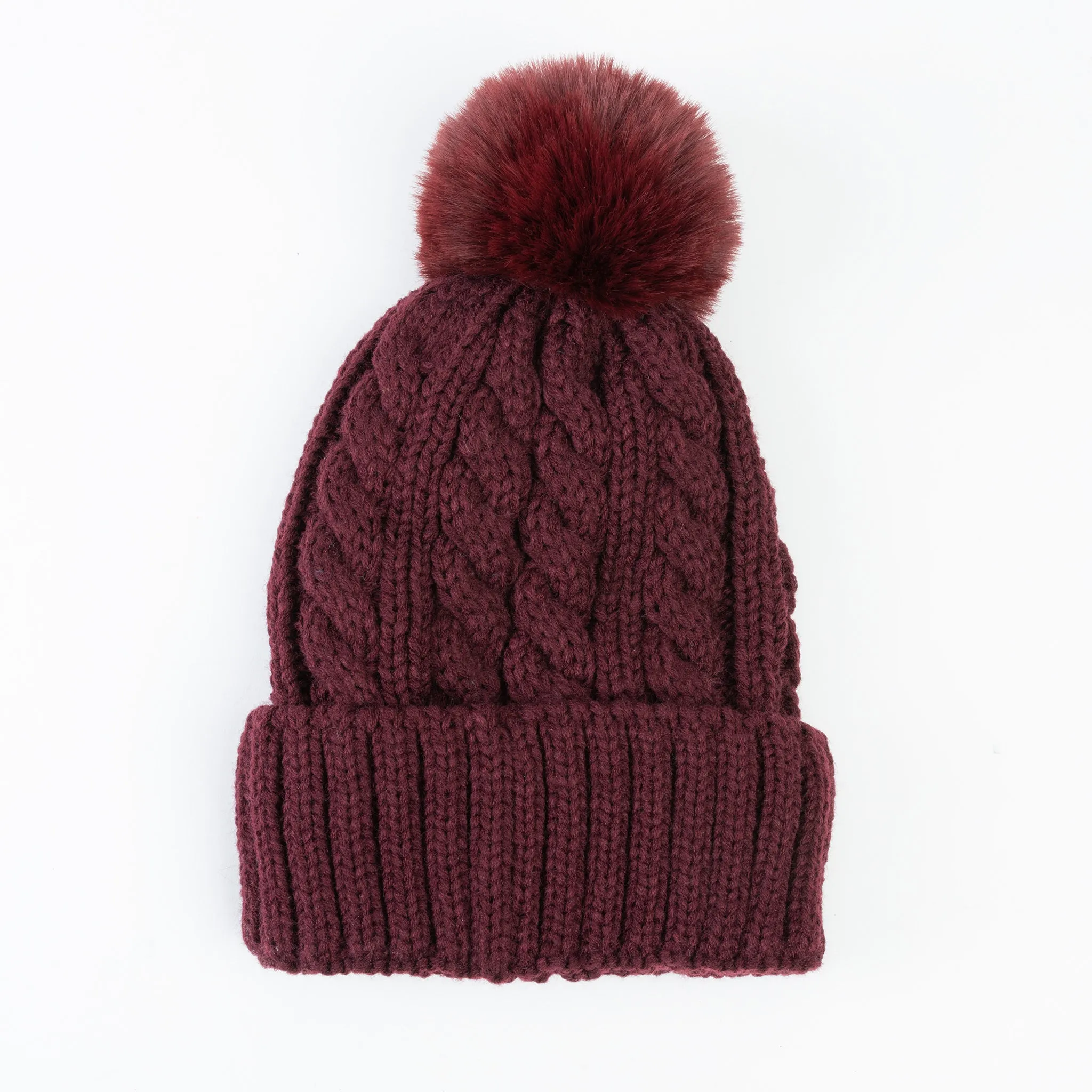 Sierra Cable Knit Pom Lined Beanie Hat