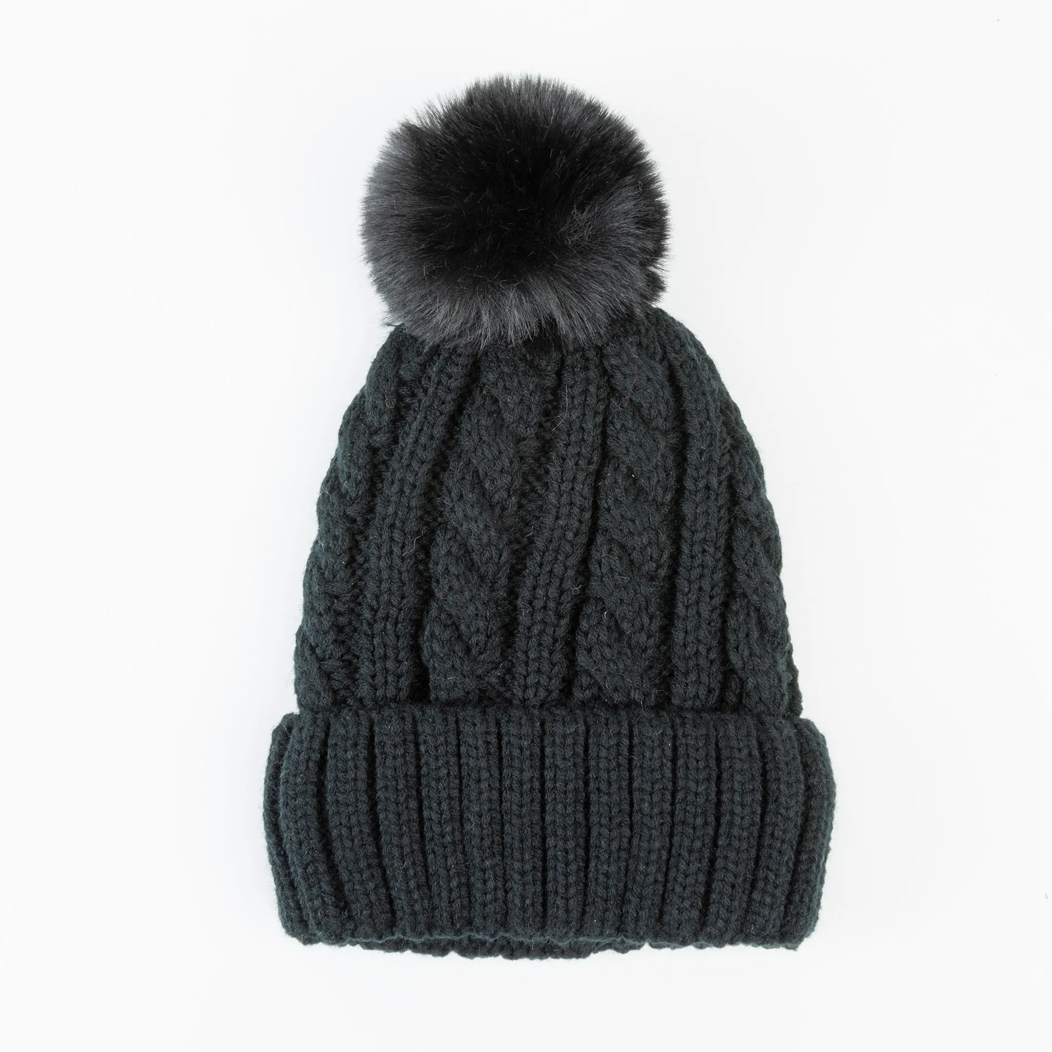 Sierra Cable Knit Pom Lined Beanie Hat