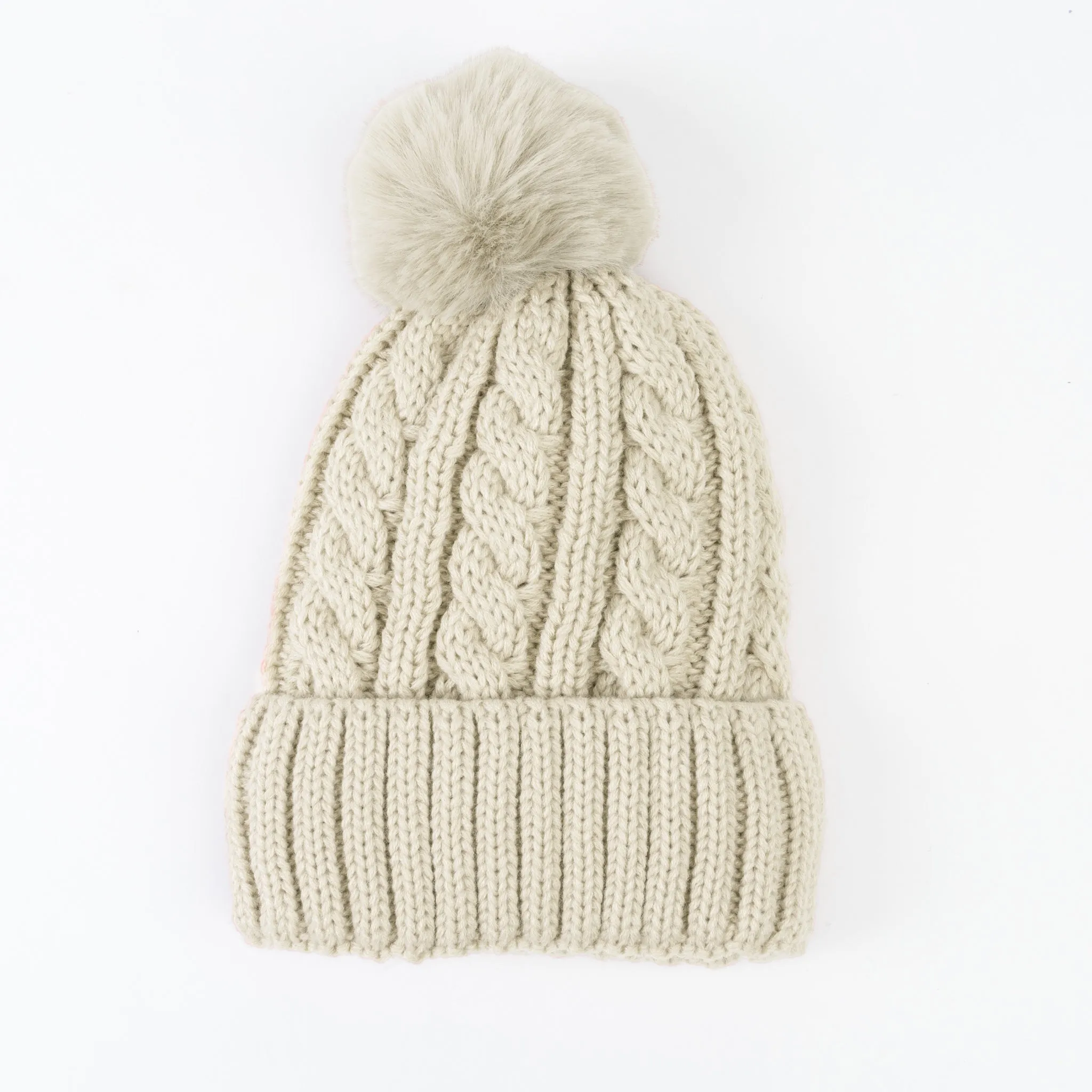 Sierra Cable Knit Pom Lined Beanie Hat