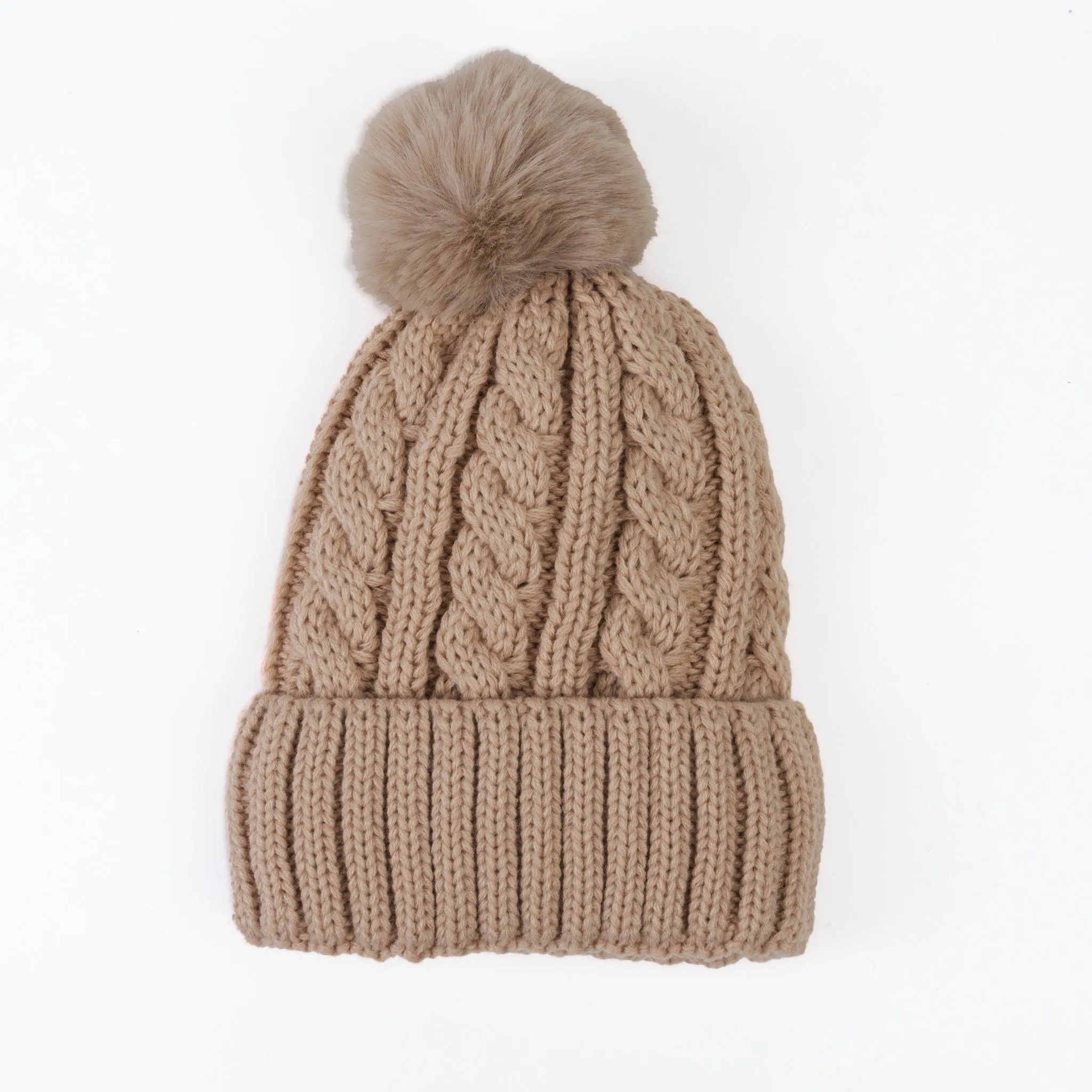 Sierra Cable Knit Pom Lined Beanie Hat