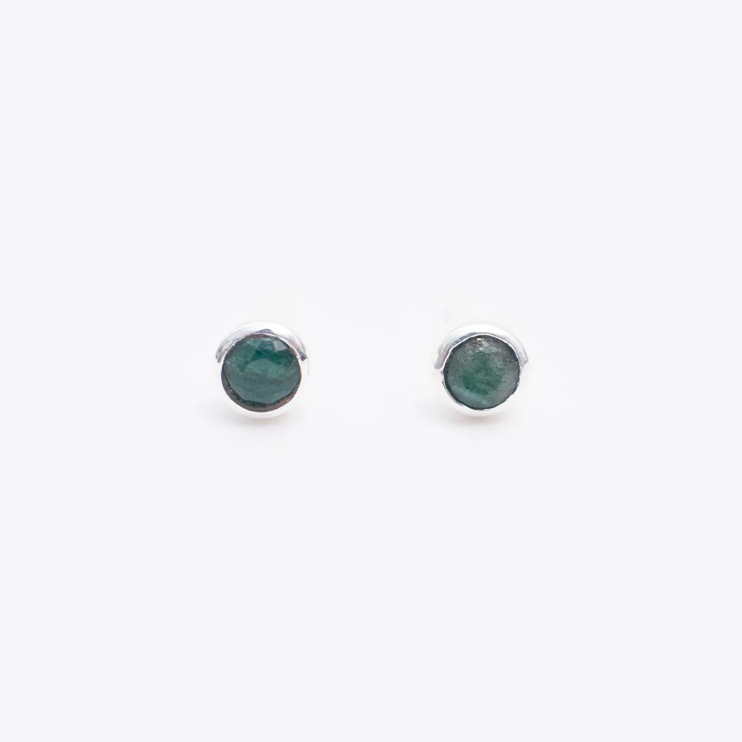 Silver Raw Emerald Studs