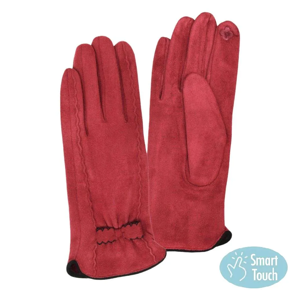 Stitches Bow Accented Soft Faux Suede Smart Gloves