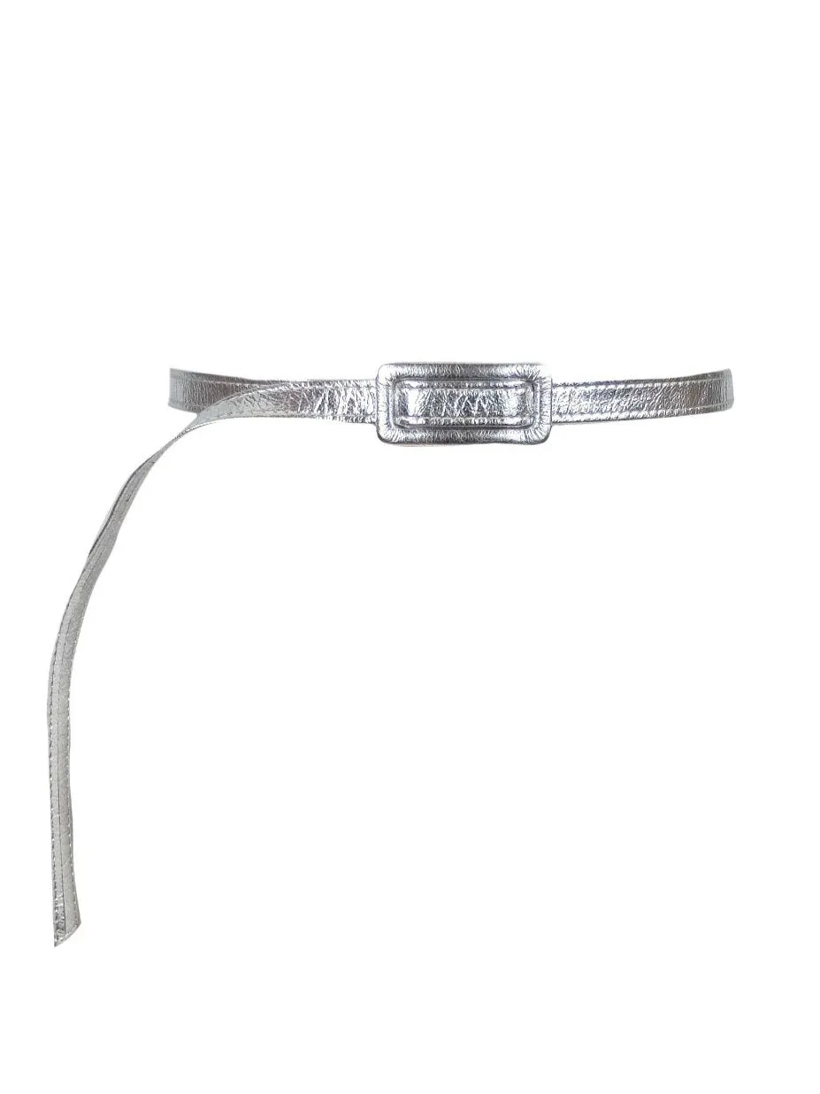 Vintage 60s Space Age Mod Metallic Silver Adjustable Thin Belt